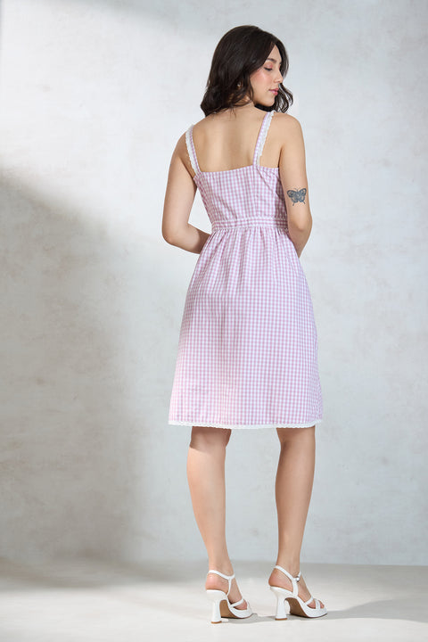Eileen 100% Cotton Front Tie Lace Detail Dress - Image 6